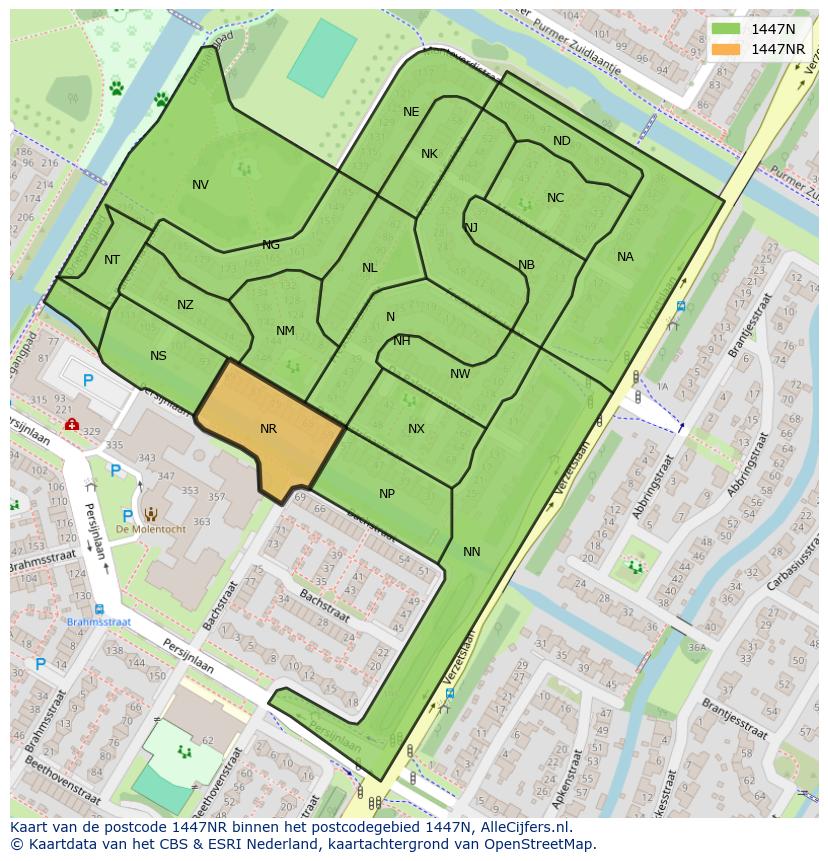 Afbeelding van het postcodegebied 1447 NR op de kaart.