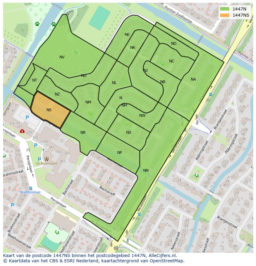 Afbeelding van het postcodegebied 1447 NS op de kaart.