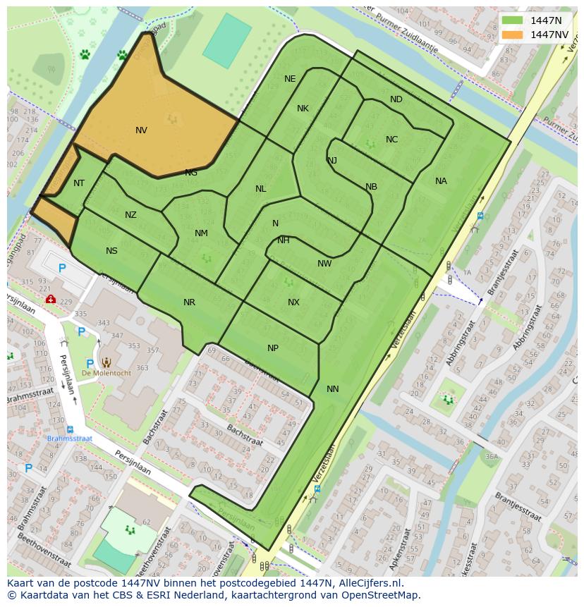 Afbeelding van het postcodegebied 1447 NV op de kaart.