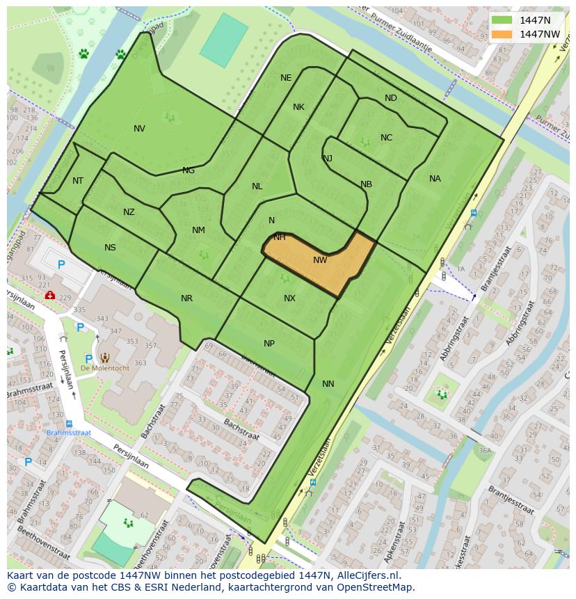 Afbeelding van het postcodegebied 1447 NW op de kaart.