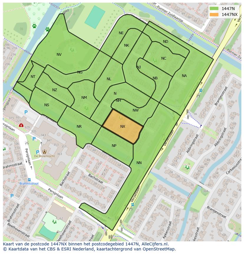 Afbeelding van het postcodegebied 1447 NX op de kaart.