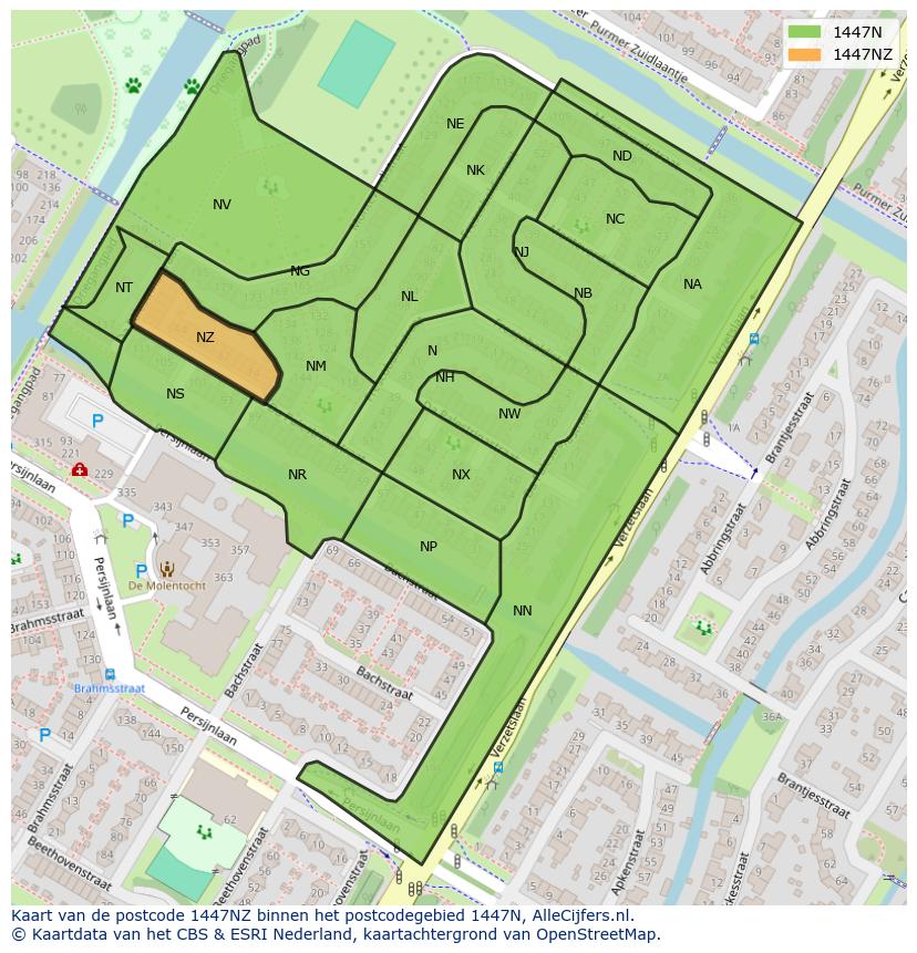 Afbeelding van het postcodegebied 1447 NZ op de kaart.