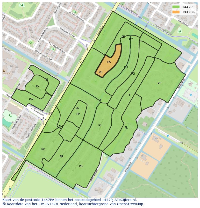 Afbeelding van het postcodegebied 1447 PA op de kaart.