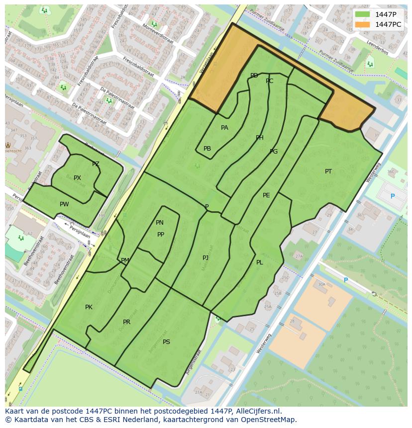 Afbeelding van het postcodegebied 1447 PC op de kaart.