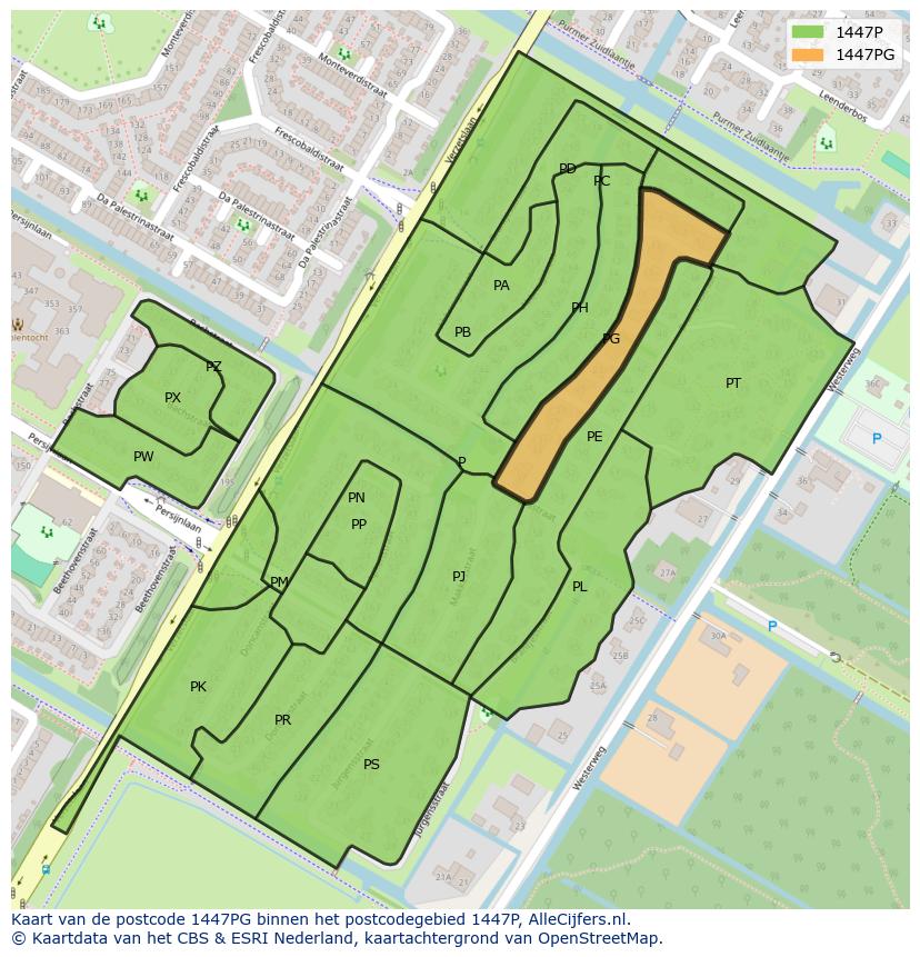 Afbeelding van het postcodegebied 1447 PG op de kaart.