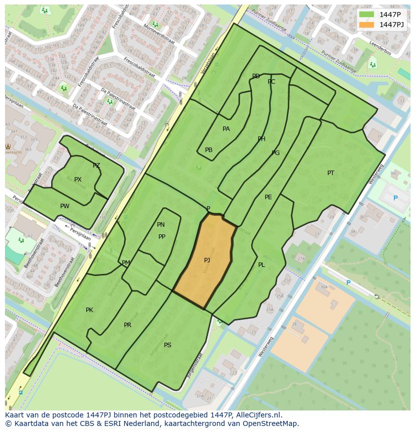 Afbeelding van het postcodegebied 1447 PJ op de kaart.