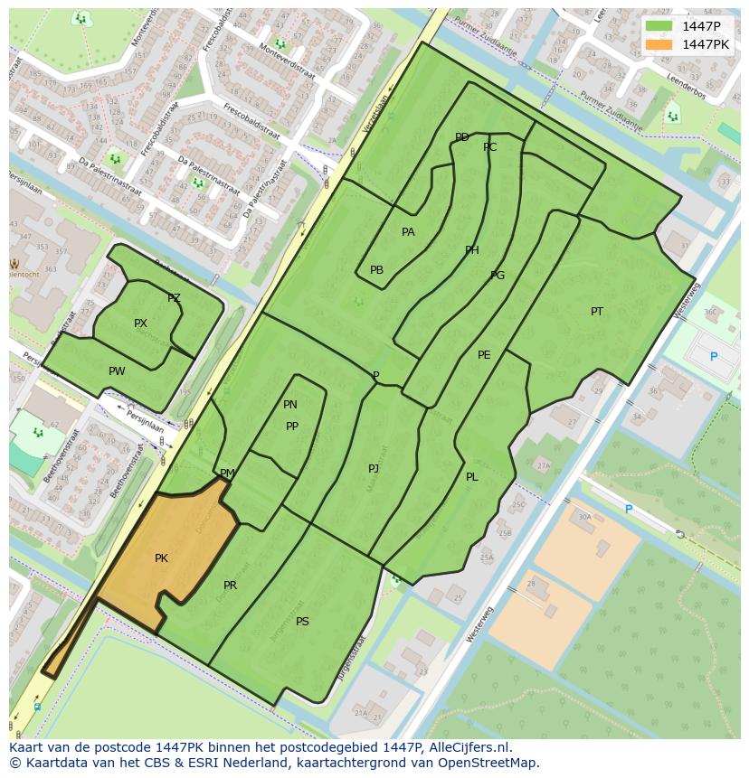 Afbeelding van het postcodegebied 1447 PK op de kaart.
