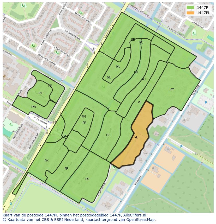 Afbeelding van het postcodegebied 1447 PL op de kaart.