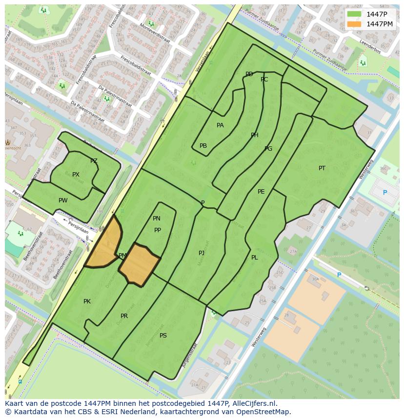 Afbeelding van het postcodegebied 1447 PM op de kaart.