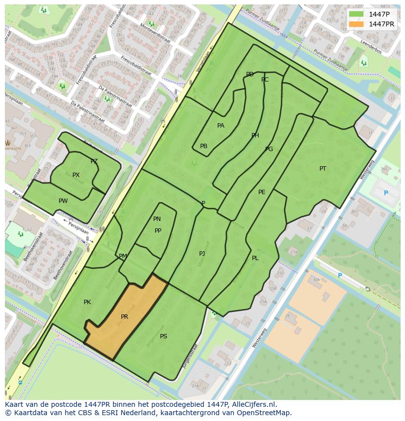 Afbeelding van het postcodegebied 1447 PR op de kaart.