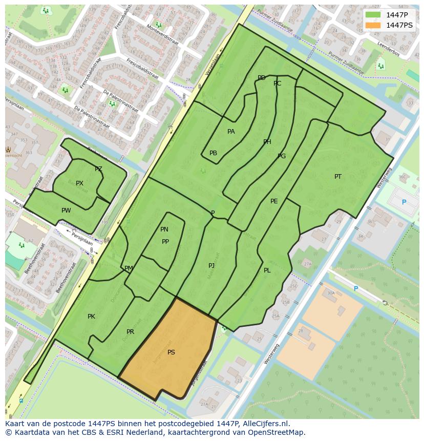 Afbeelding van het postcodegebied 1447 PS op de kaart.