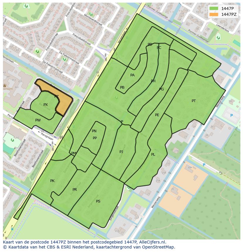 Afbeelding van het postcodegebied 1447 PZ op de kaart.