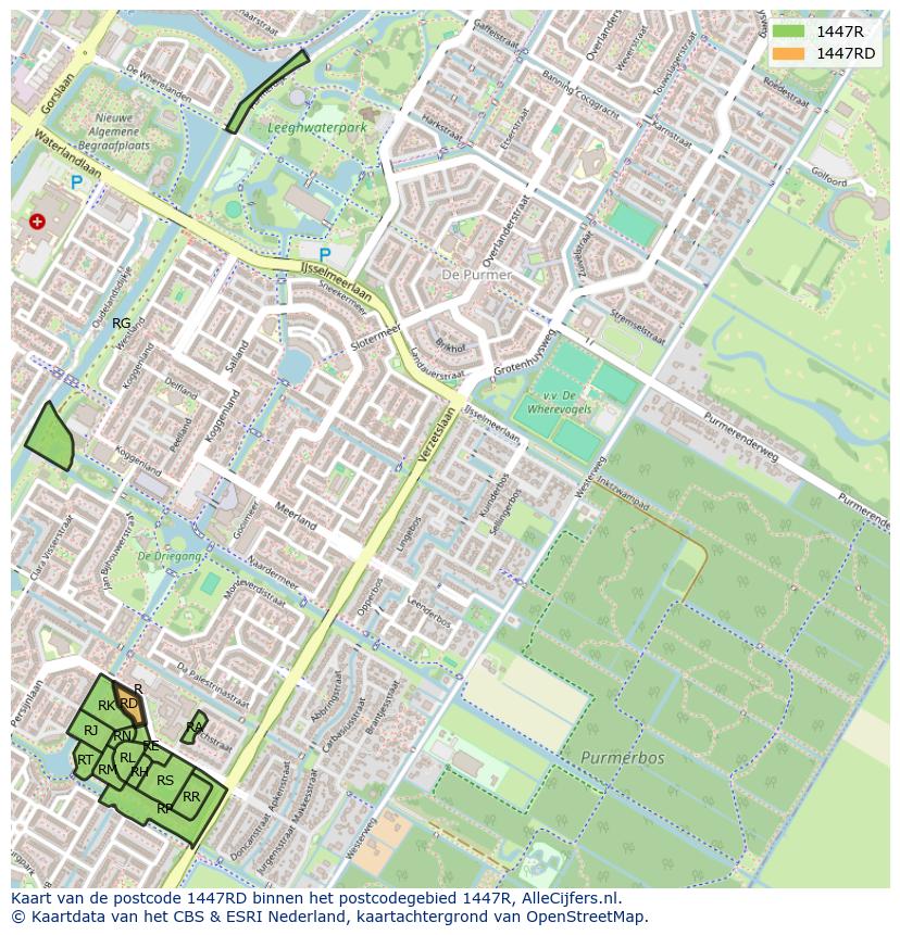 Afbeelding van het postcodegebied 1447 RD op de kaart.