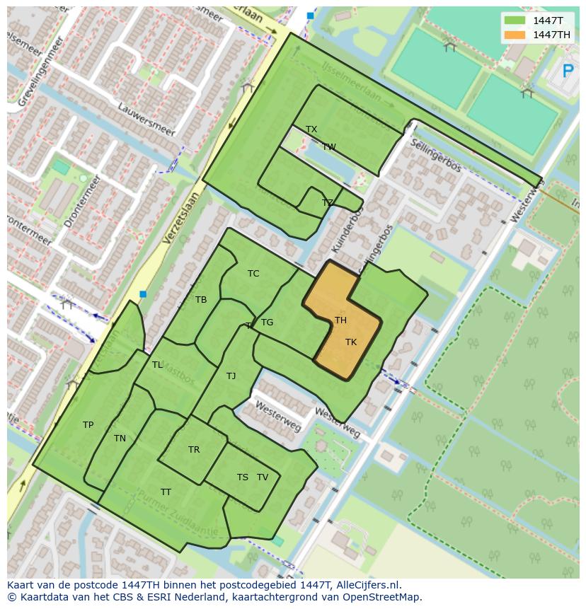 Afbeelding van het postcodegebied 1447 TH op de kaart.