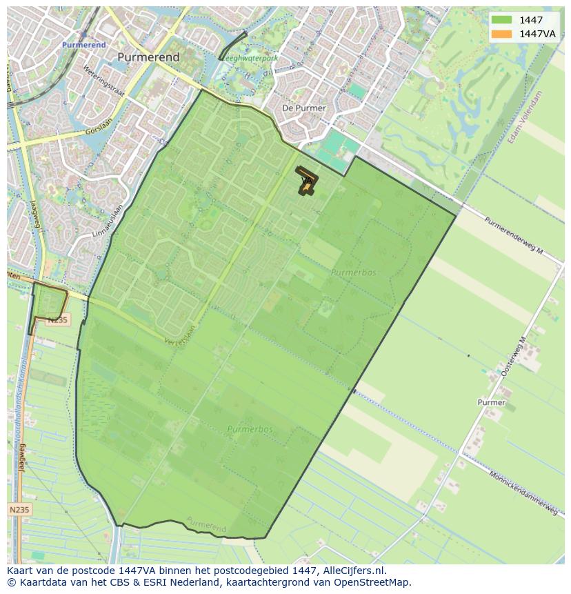 Afbeelding van het postcodegebied 1447 VA op de kaart.