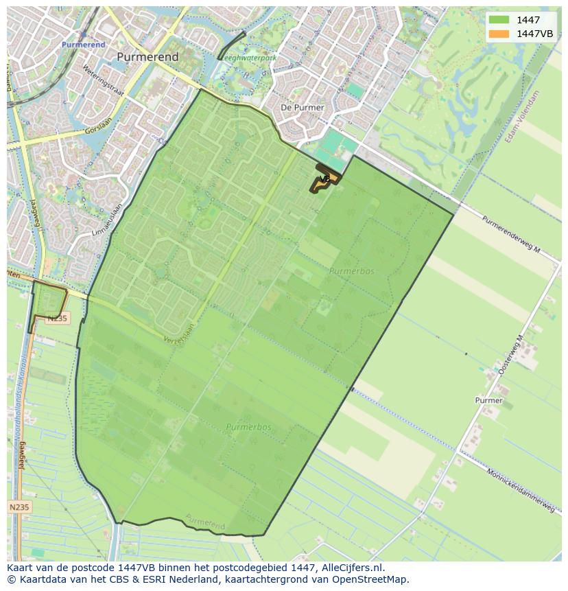 Afbeelding van het postcodegebied 1447 VB op de kaart.