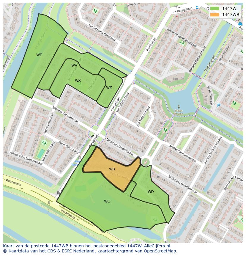 Afbeelding van het postcodegebied 1447 WB op de kaart.