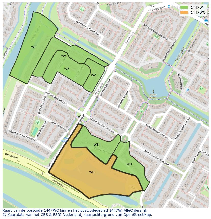Afbeelding van het postcodegebied 1447 WC op de kaart.