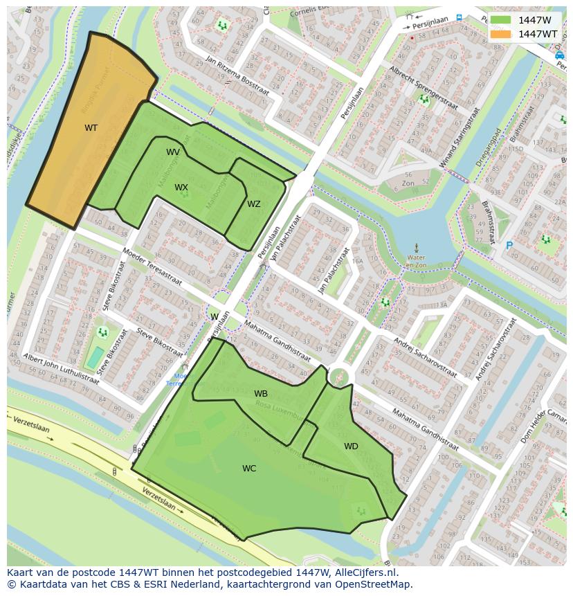 Afbeelding van het postcodegebied 1447 WT op de kaart.