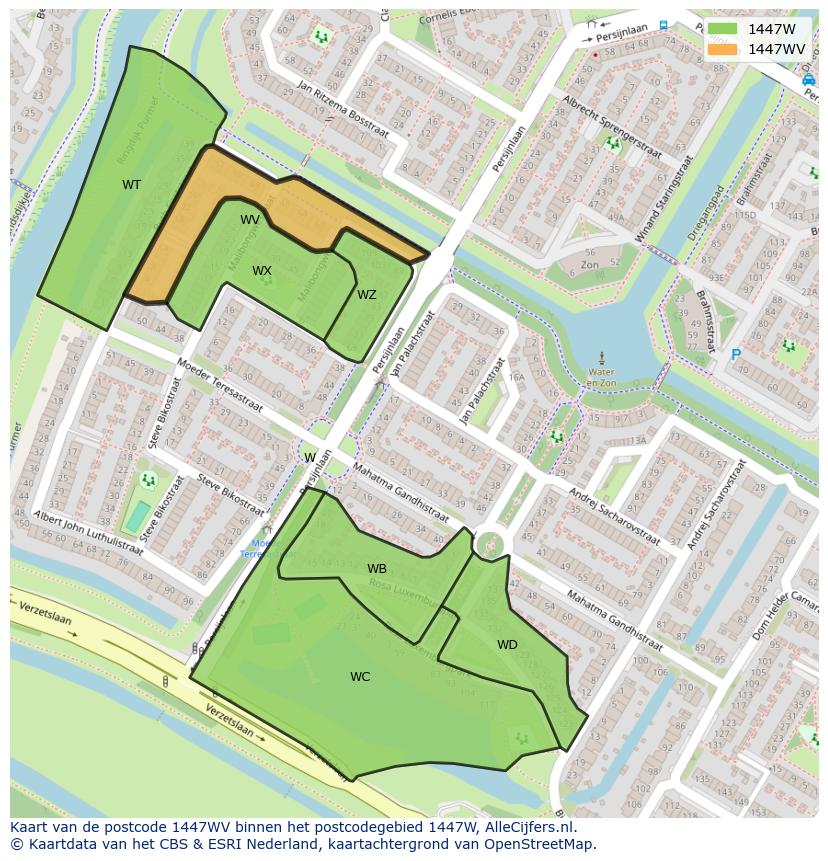 Afbeelding van het postcodegebied 1447 WV op de kaart.