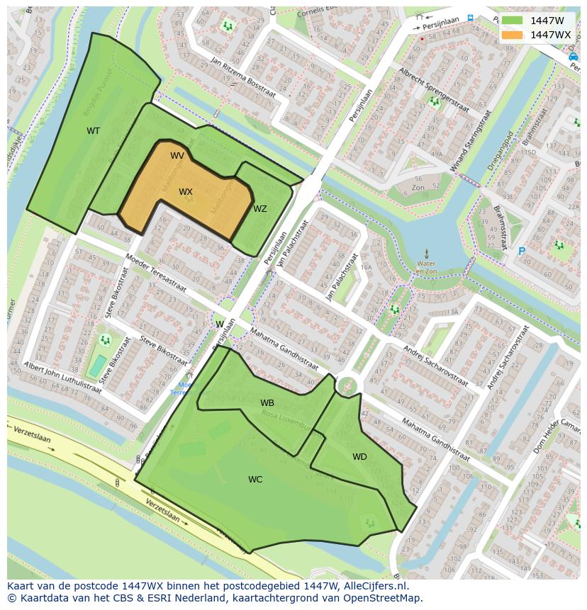 Afbeelding van het postcodegebied 1447 WX op de kaart.