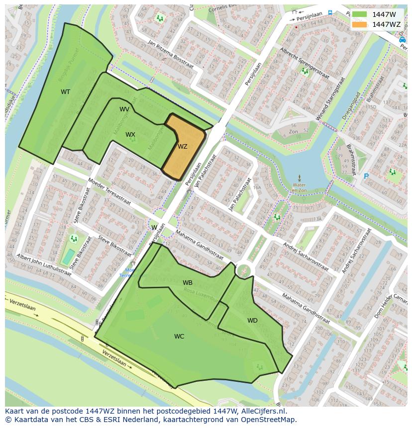 Afbeelding van het postcodegebied 1447 WZ op de kaart.