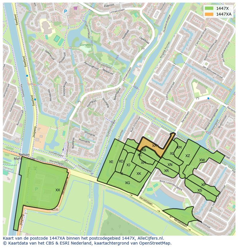 Afbeelding van het postcodegebied 1447 XA op de kaart.