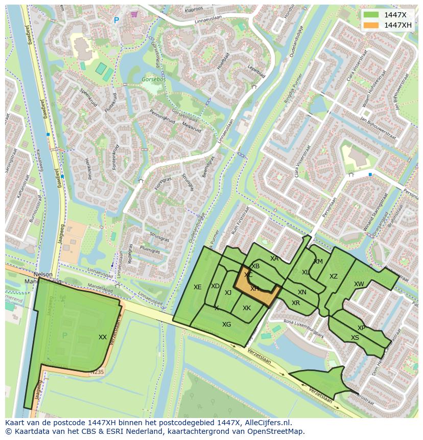 Afbeelding van het postcodegebied 1447 XH op de kaart.