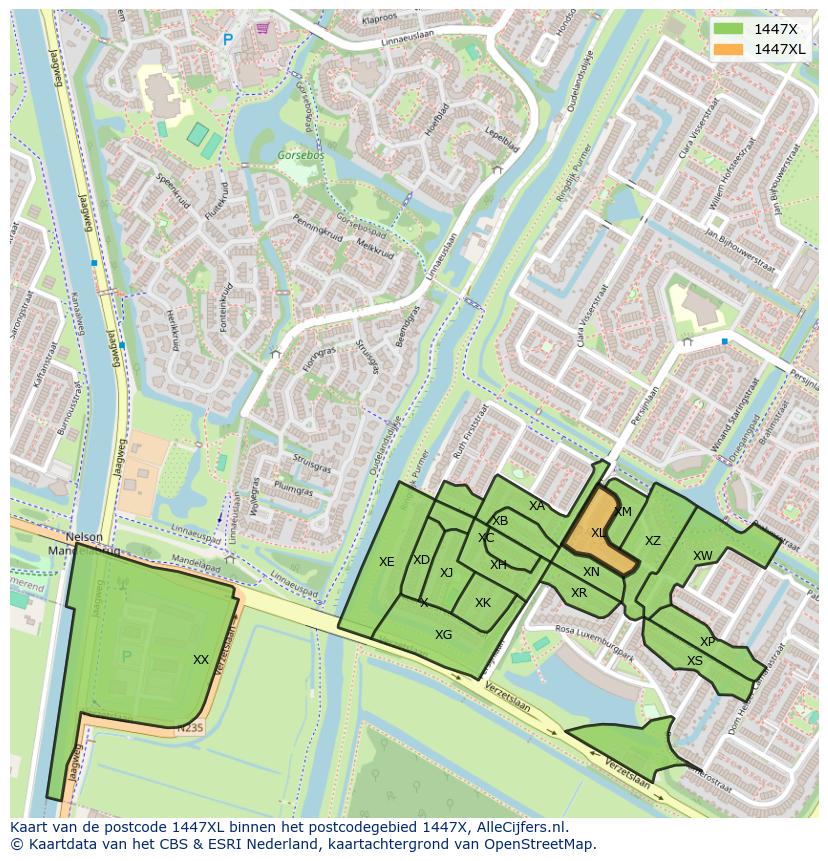 Afbeelding van het postcodegebied 1447 XL op de kaart.