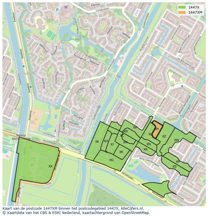 Afbeelding van het postcodegebied 1447 XM op de kaart.