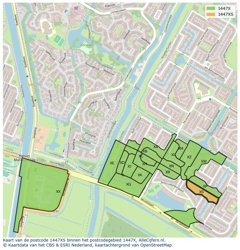 Afbeelding van het postcodegebied 1447 XS op de kaart.