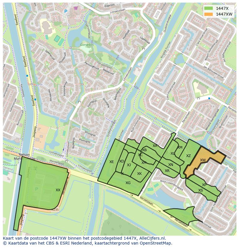 Afbeelding van het postcodegebied 1447 XW op de kaart.