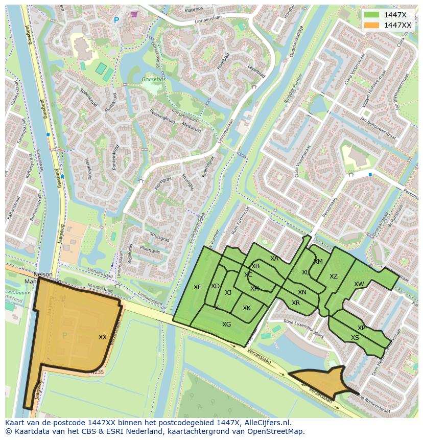 Afbeelding van het postcodegebied 1447 XX op de kaart.