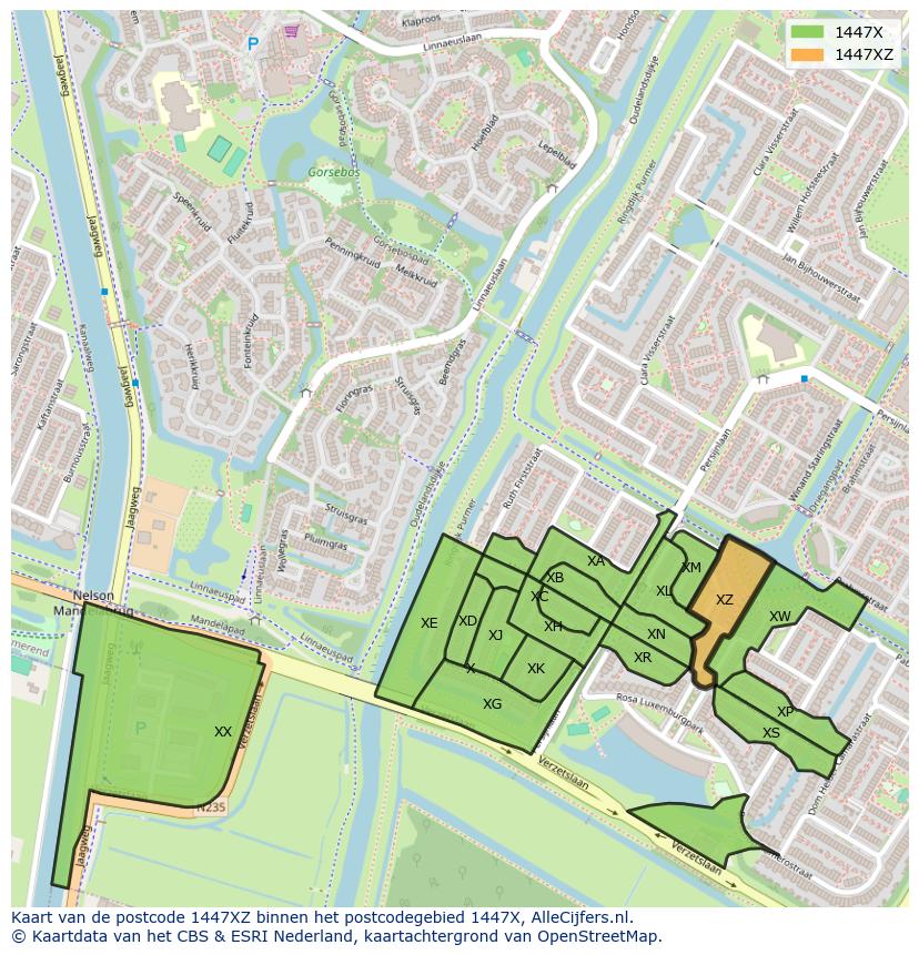 Afbeelding van het postcodegebied 1447 XZ op de kaart.