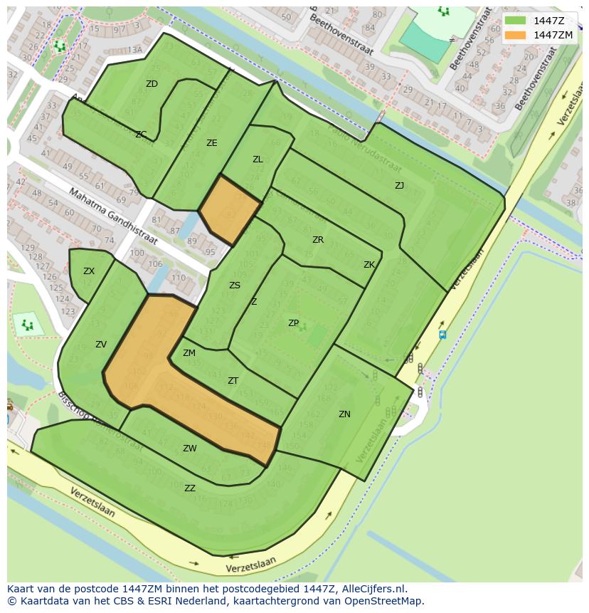 Afbeelding van het postcodegebied 1447 ZM op de kaart.