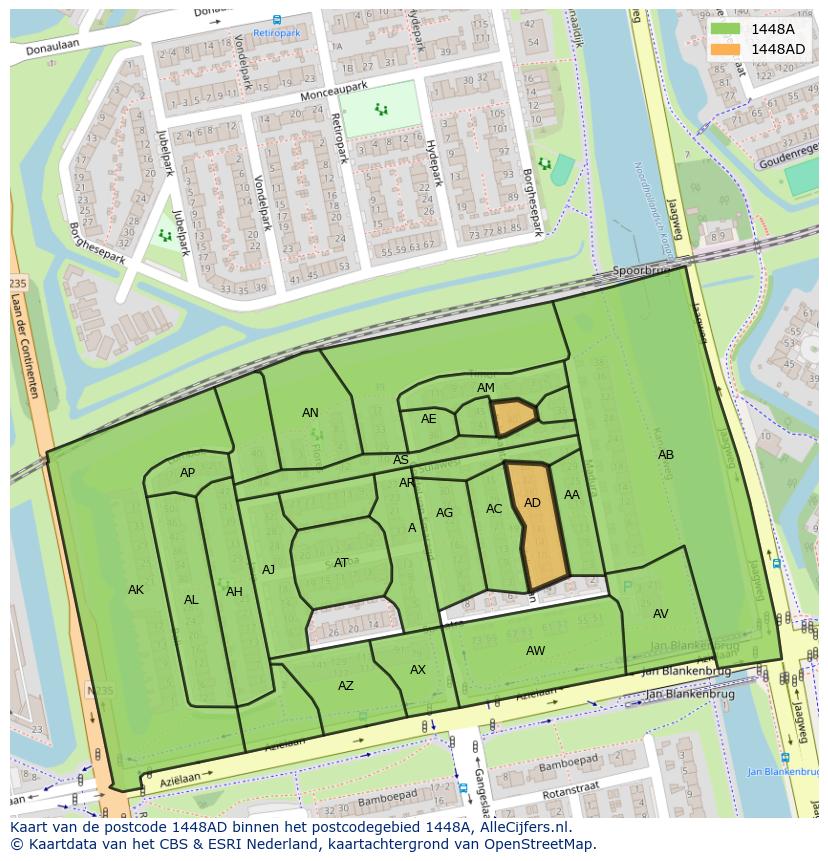 Afbeelding van het postcodegebied 1448 AD op de kaart.