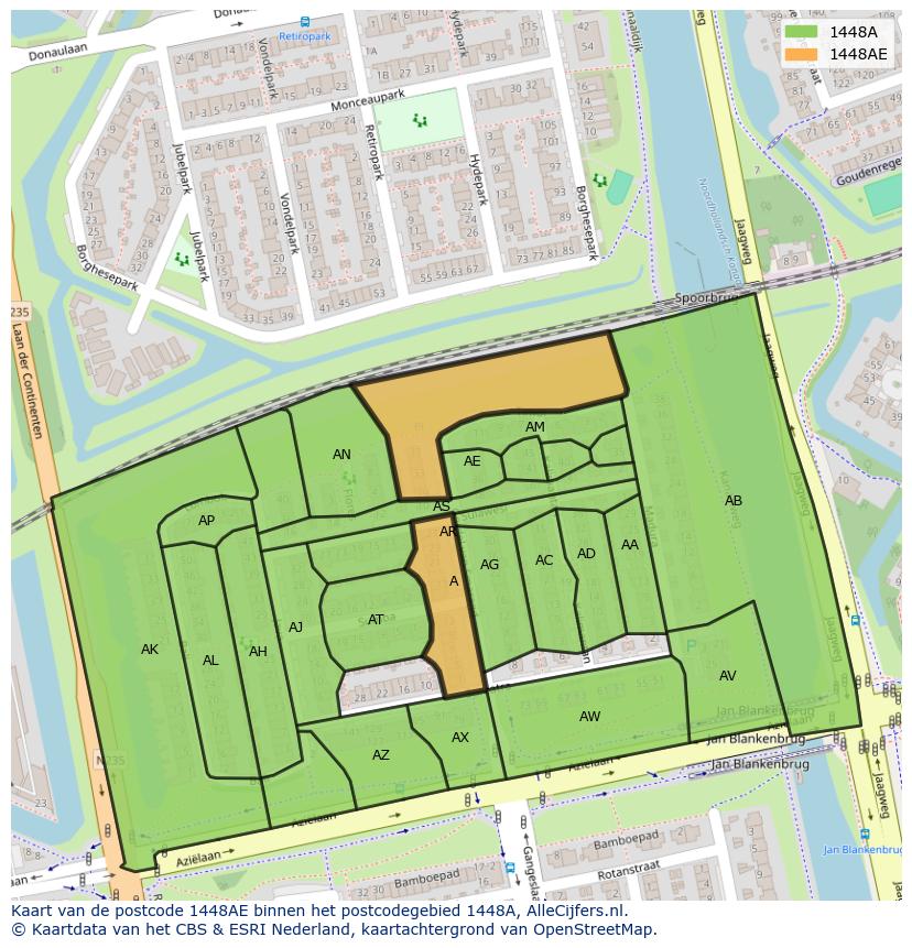 Afbeelding van het postcodegebied 1448 AE op de kaart.