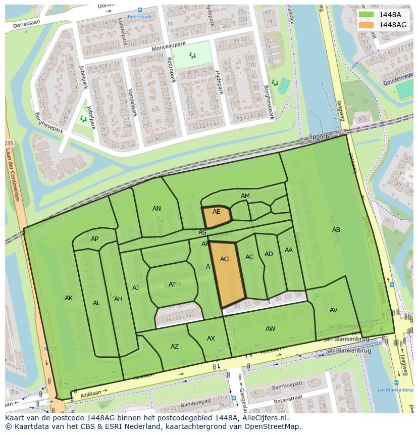 Afbeelding van het postcodegebied 1448 AG op de kaart.