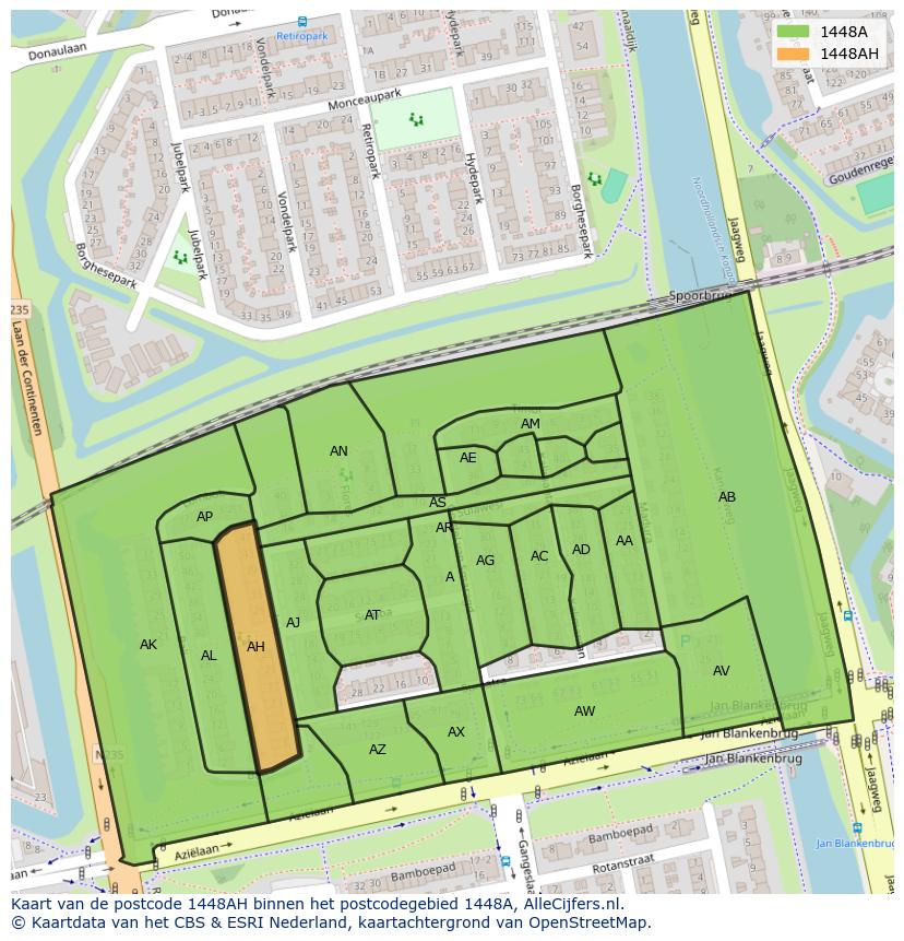 Afbeelding van het postcodegebied 1448 AH op de kaart.