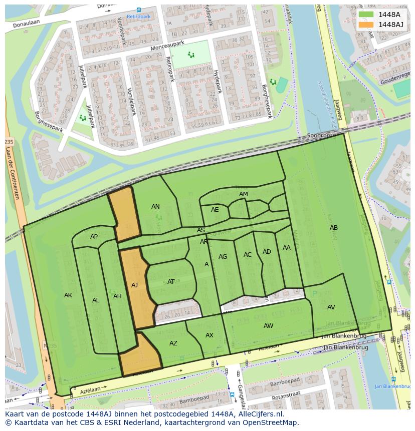 Afbeelding van het postcodegebied 1448 AJ op de kaart.