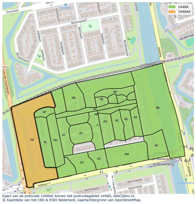 Afbeelding van het postcodegebied 1448 AK op de kaart.