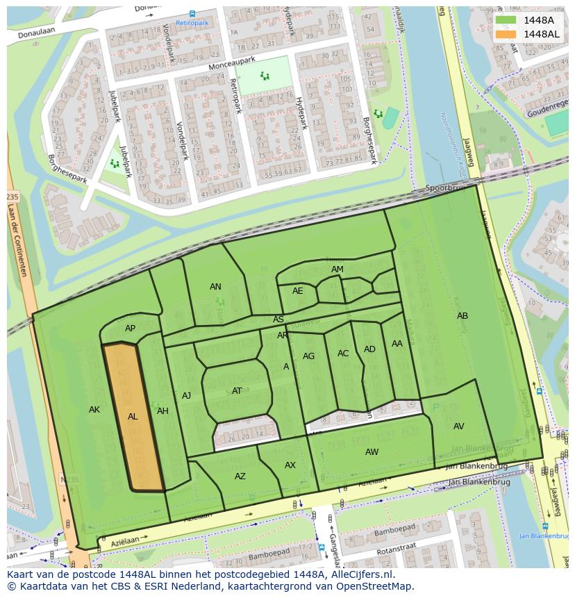 Afbeelding van het postcodegebied 1448 AL op de kaart.
