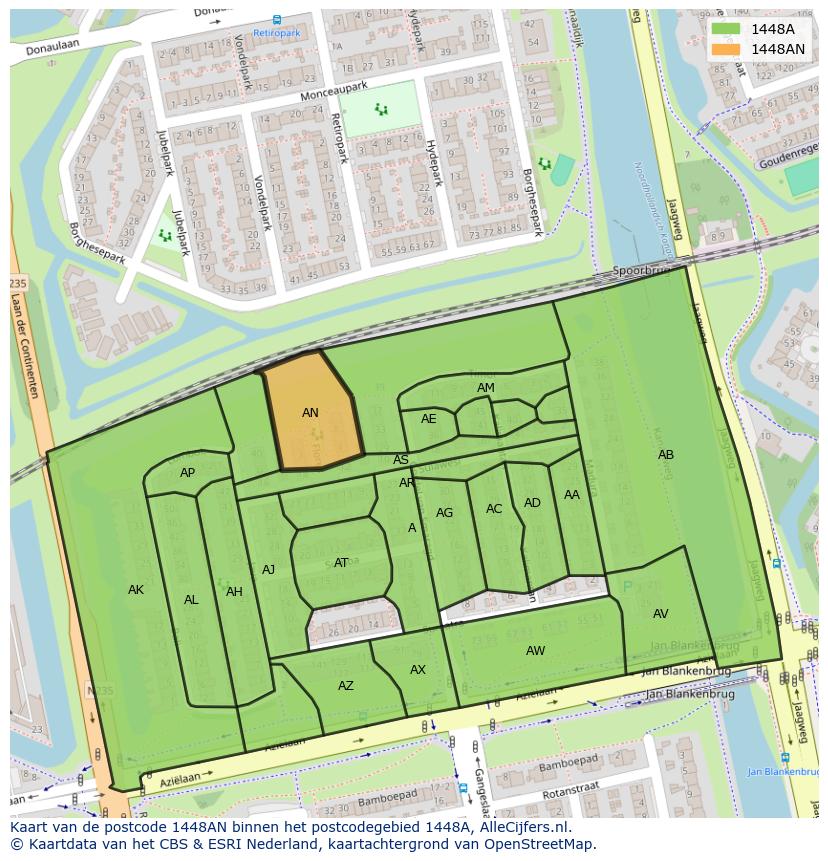 Afbeelding van het postcodegebied 1448 AN op de kaart.