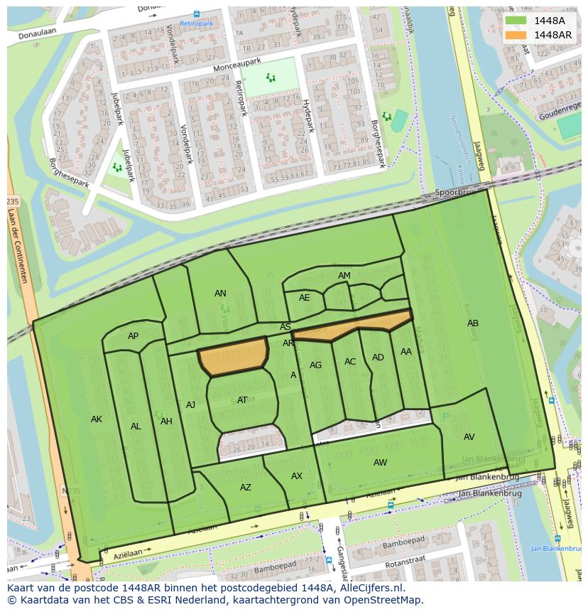 Afbeelding van het postcodegebied 1448 AR op de kaart.