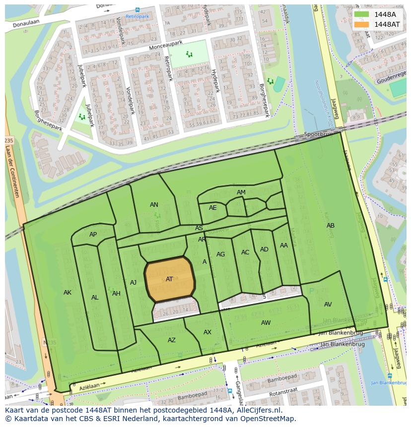 Afbeelding van het postcodegebied 1448 AT op de kaart.