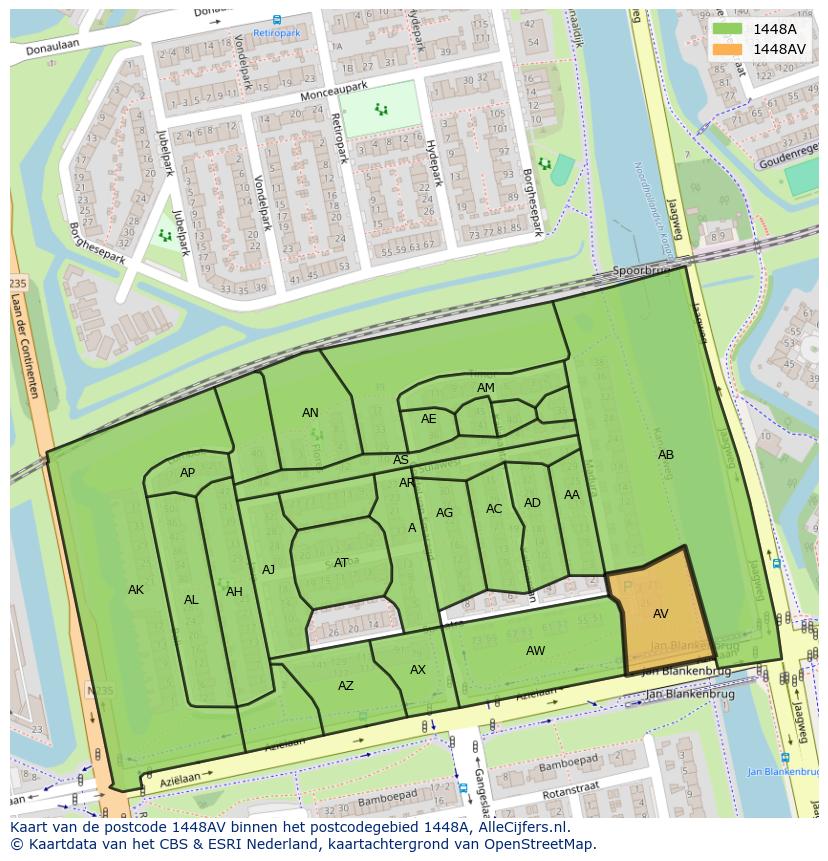 Afbeelding van het postcodegebied 1448 AV op de kaart.