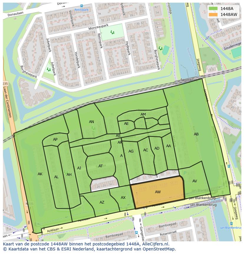 Afbeelding van het postcodegebied 1448 AW op de kaart.
