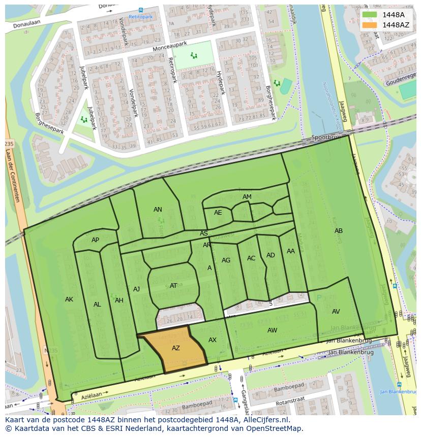 Afbeelding van het postcodegebied 1448 AZ op de kaart.
