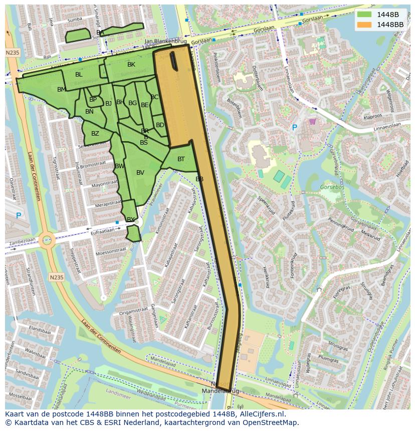 Afbeelding van het postcodegebied 1448 BB op de kaart.