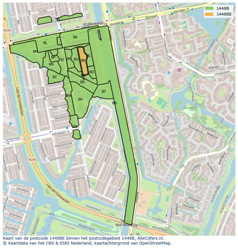 Afbeelding van het postcodegebied 1448 BE op de kaart.